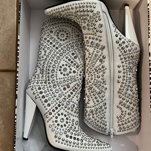 White silver studded boots